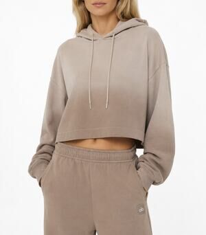 ALO Yoga Hoodie Womens M Gravel Ombre Bae Cropped Sweatshirt Boxy Oversized